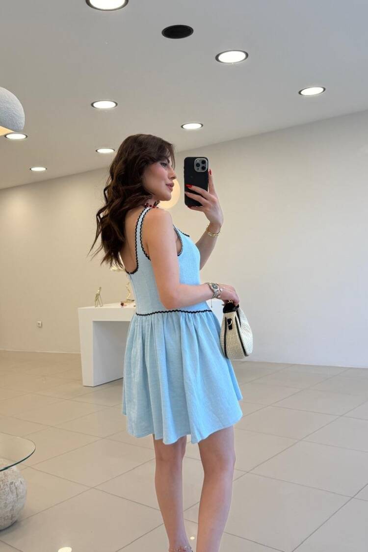 Black Babydoll Dress With Square Neck And Cap Sleeves