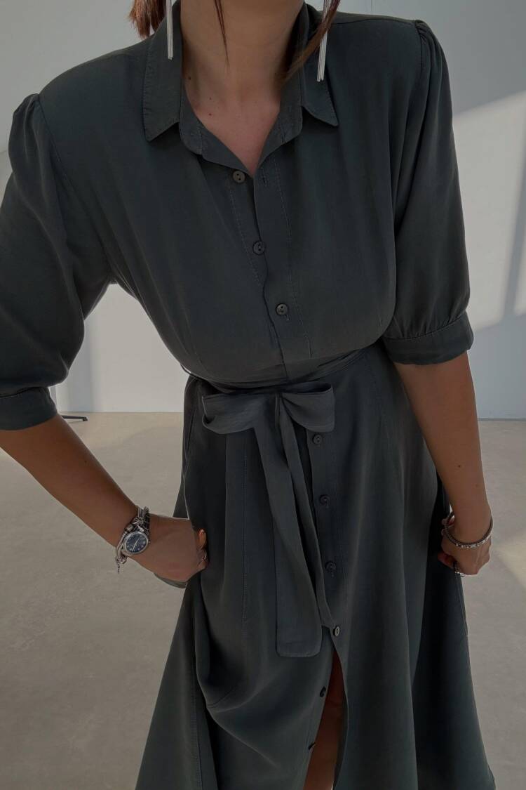 Black Wrap Dress With Puff Sleeves - Brand: Cream Rouge - Women's Clothing Wholesale - Globality Store