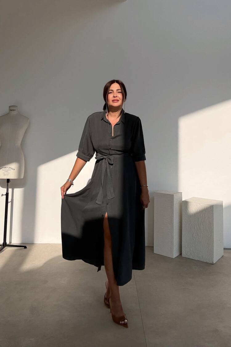 Black Wrap Dress With Puff Sleeves