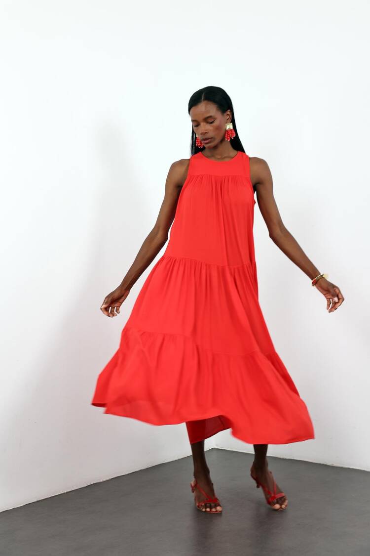 Red A-Line Sleeveless Maxi Dress - Brand: Cream Rouge - Women's Clothing Wholesale - Globality Store