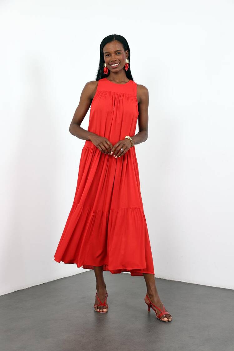 Red A-Line Sleeveless Maxi Dress
