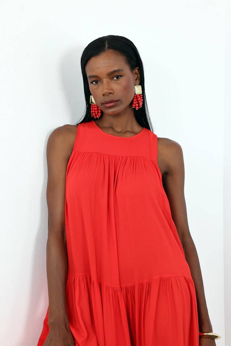 Red A-Line Sleeveless Maxi Dress