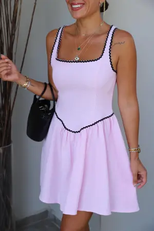 Black A-Line Mini Dress With Square Neck