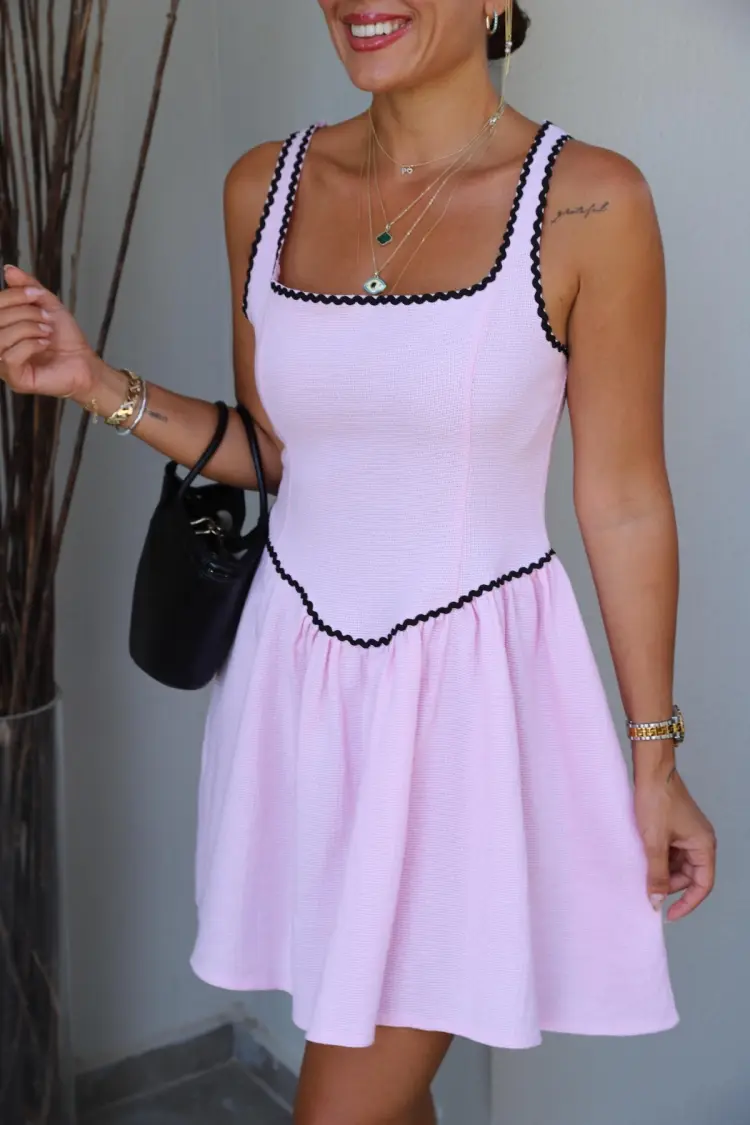 Black A-Line Mini Dress With Square Neck