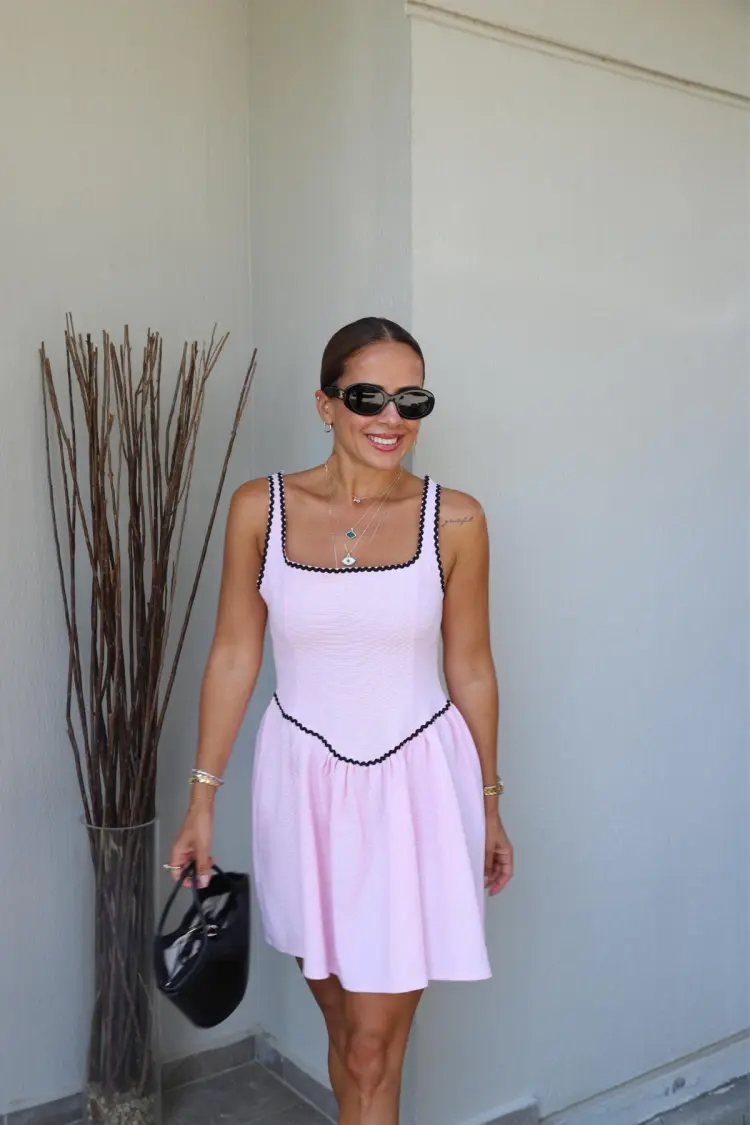 Black A-Line Mini Dress With Square Neck