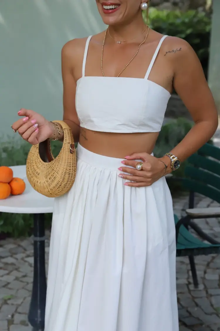 White Flared Maxi Skirt With High Waist