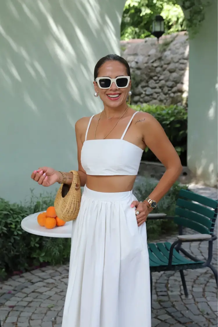 White Flared Maxi Skirt With High Waist