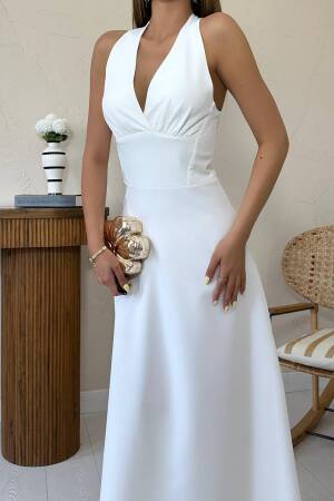 White Elegant Sleeveless V-Neck Maxi Slip Dress With Cap Sleeve - Brand: Elisa - Women's Clothing Wholesale - Globality Store