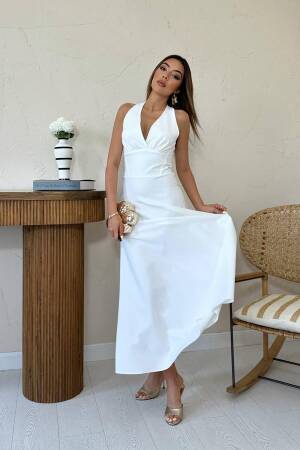 White Elegant Sleeveless V-Neck Maxi Slip Dress With Cap Sleeve - Brand: Elisa - Women's Clothing Wholesale - Globality Store