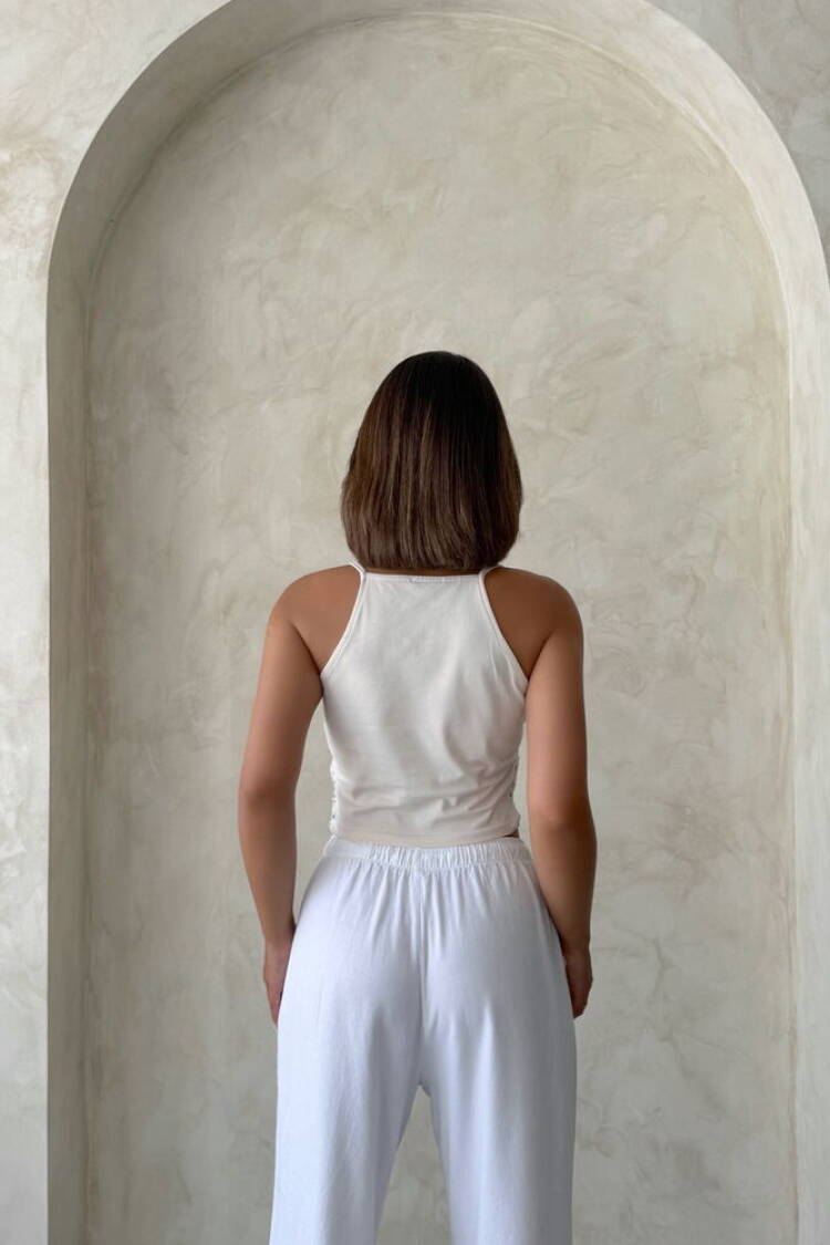 White Blouse Slim Fit Halter Neck Crop Casual