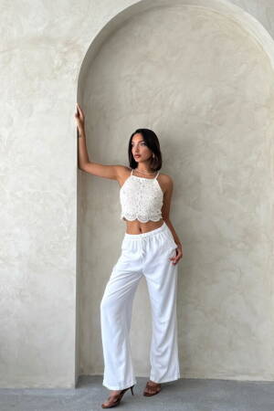 White Blouse Slim Fit Halter Neck Crop Casual - Brand: Topshow - Women's Clothing Wholesale - Globality Store