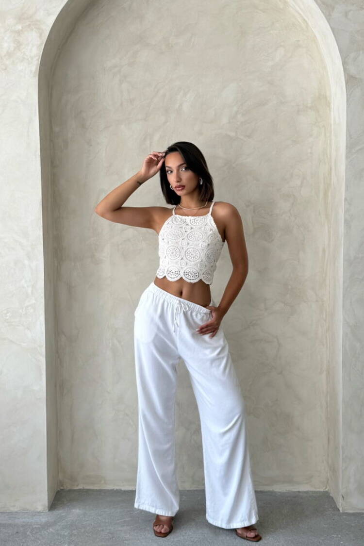 White Blouse Slim Fit Halter Neck Crop Casual