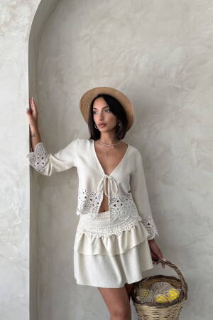 Beige Boho Layered Mini Skirt With Tie Closure - Brand: Topshow - Women's Clothing Wholesale - Globality Store