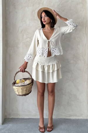 Beige Boho Layered Mini Skirt With Tie Closure - Brand: Topshow - Women's Clothing Wholesale - Globality Store