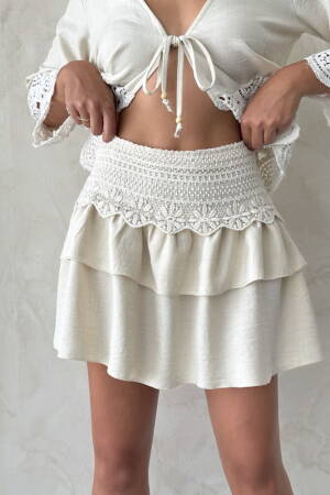 Beige Boho Layered Mini Skirt With Tie Closure - Brand: Topshow - Women's Clothing Wholesale - Globality Store