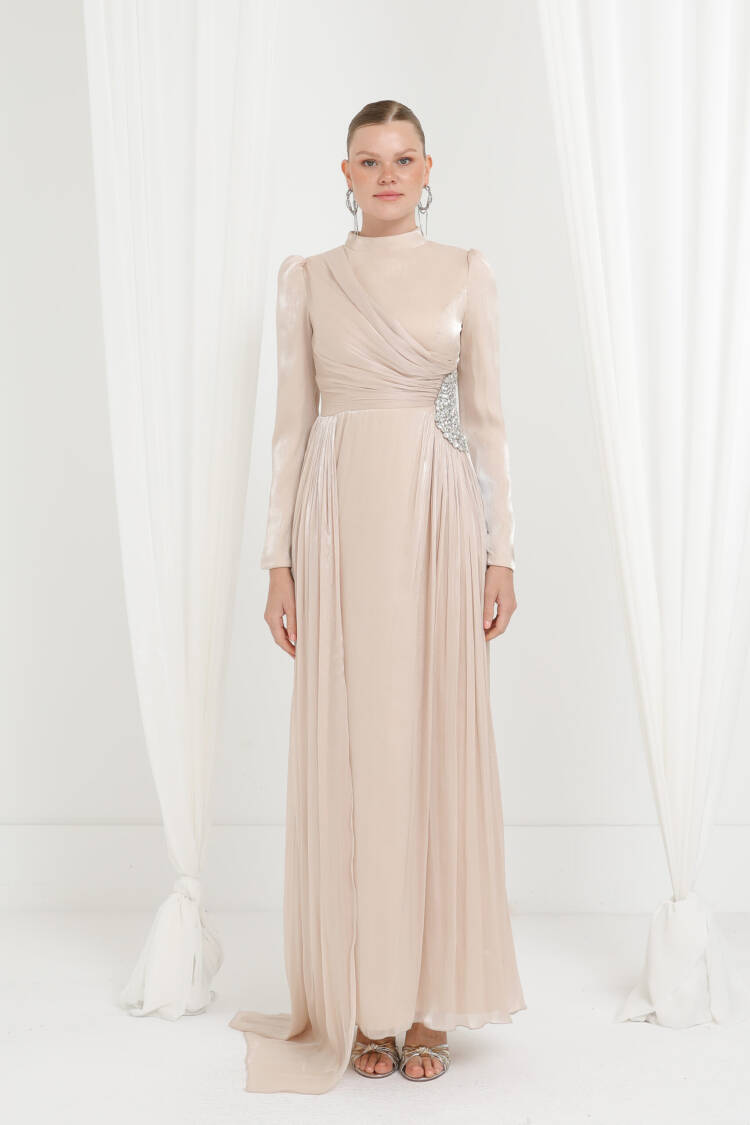 Wrap Dress With Sequined High Neck For Formal Events