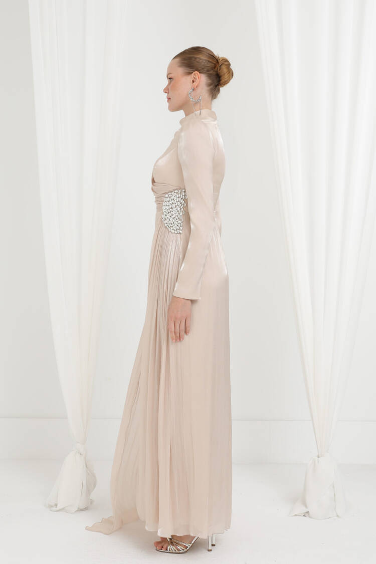 Wrap Dress With Sequined High Neck For Formal Events