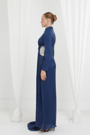 Elegant NavySheath Dress With High Neck - Brand: Puane - Women's Clothing Wholesale - Globality Store