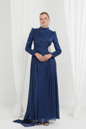 Elegant NavySheath Dress With High Neck - Brand: Puane - Women's Clothing Wholesale - Globality Store