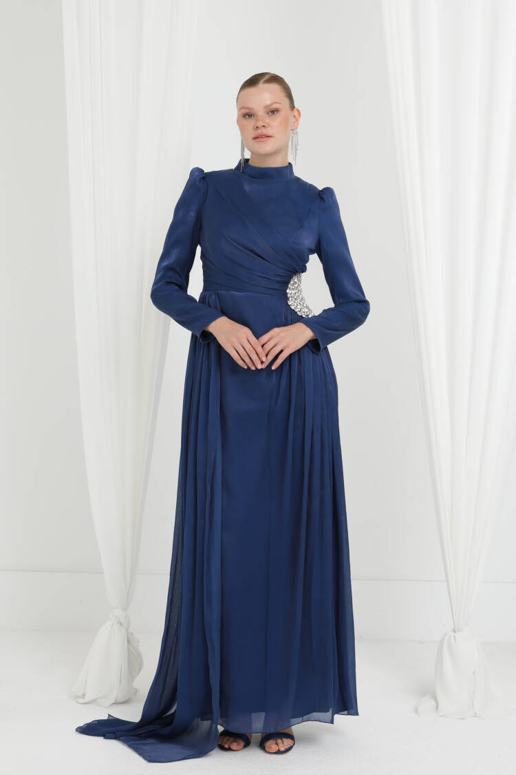 Elegant NavySheath Dress With High Neck - Brand: Puane - Women's Clothing Wholesale - Globality Store