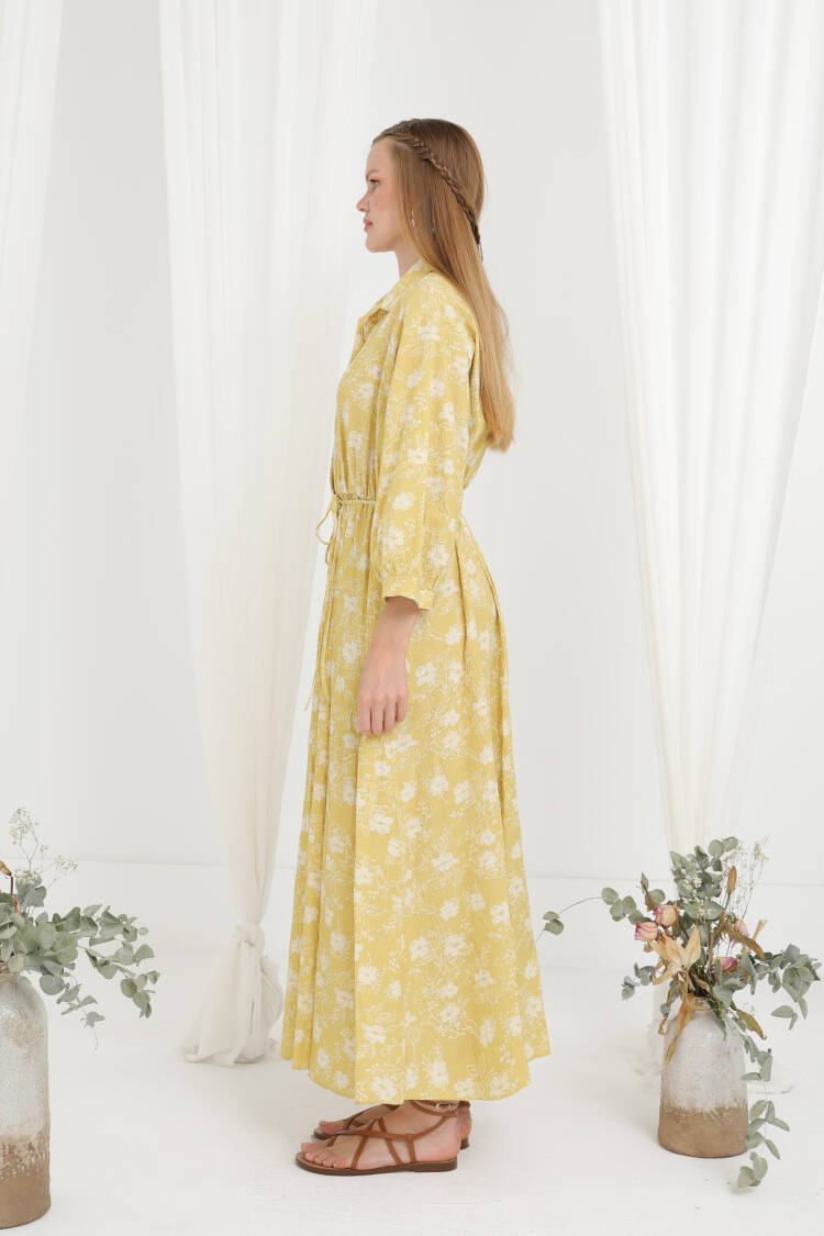 Floral Boho Shirt Dress With 3/4 Sleeves