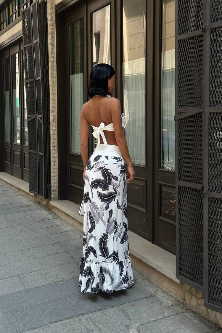 White Floral Mermaid Maxi Skirt Set
