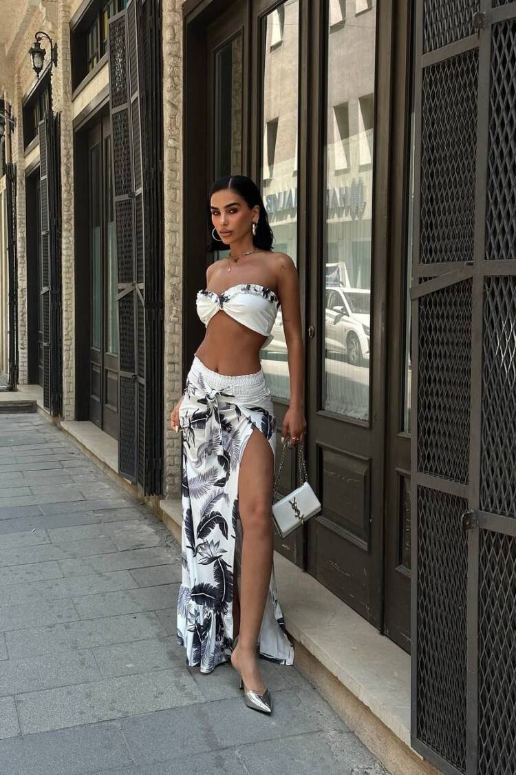 White Floral Mermaid Maxi Skirt Set