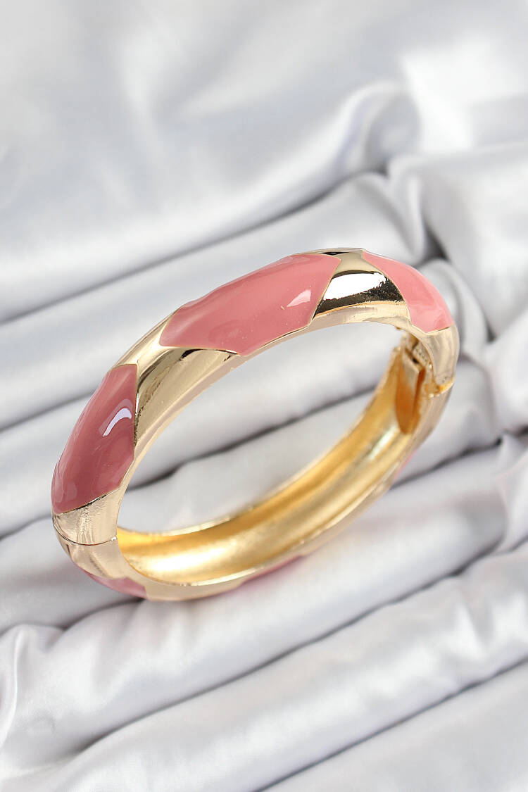 Brass Pink Enameled Baklava Model Gold Color Women Clamp - Brand: Ebijuteri - Women's Clothing Wholesale - Globality Store
