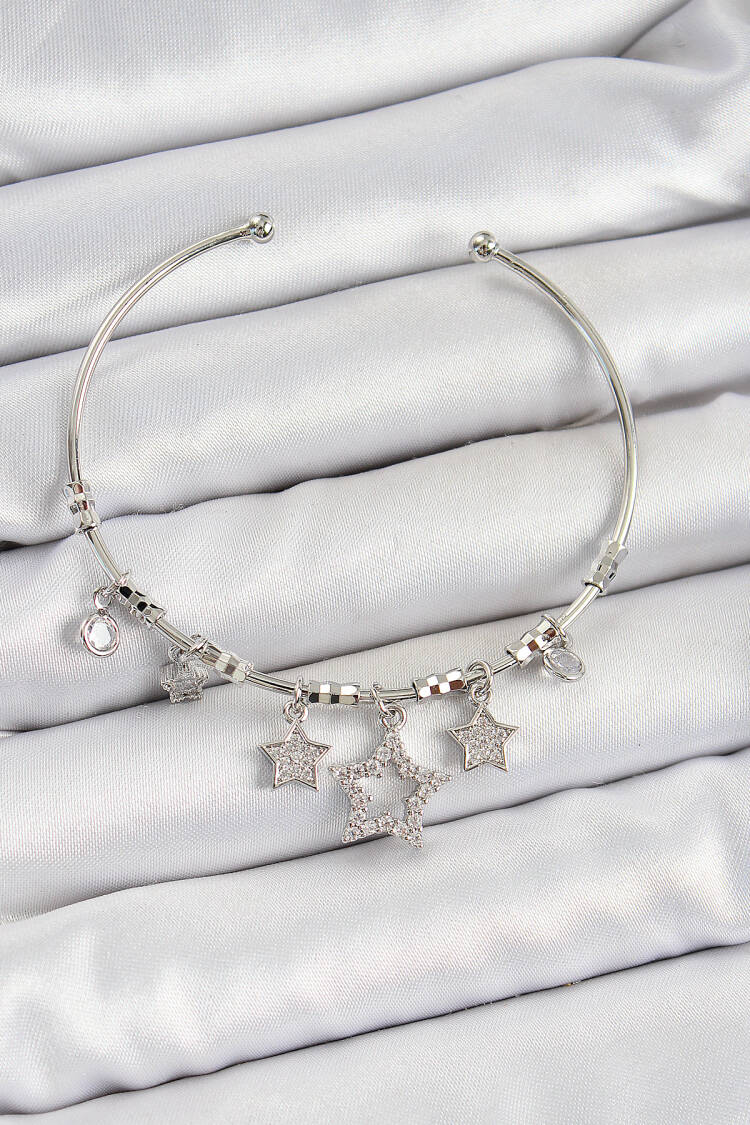 Brass Zircon Stone Star Pattern Silver Color Charm Bracelet - Brand: Ebijuteri - Women's Clothing Wholesale - Globality Store