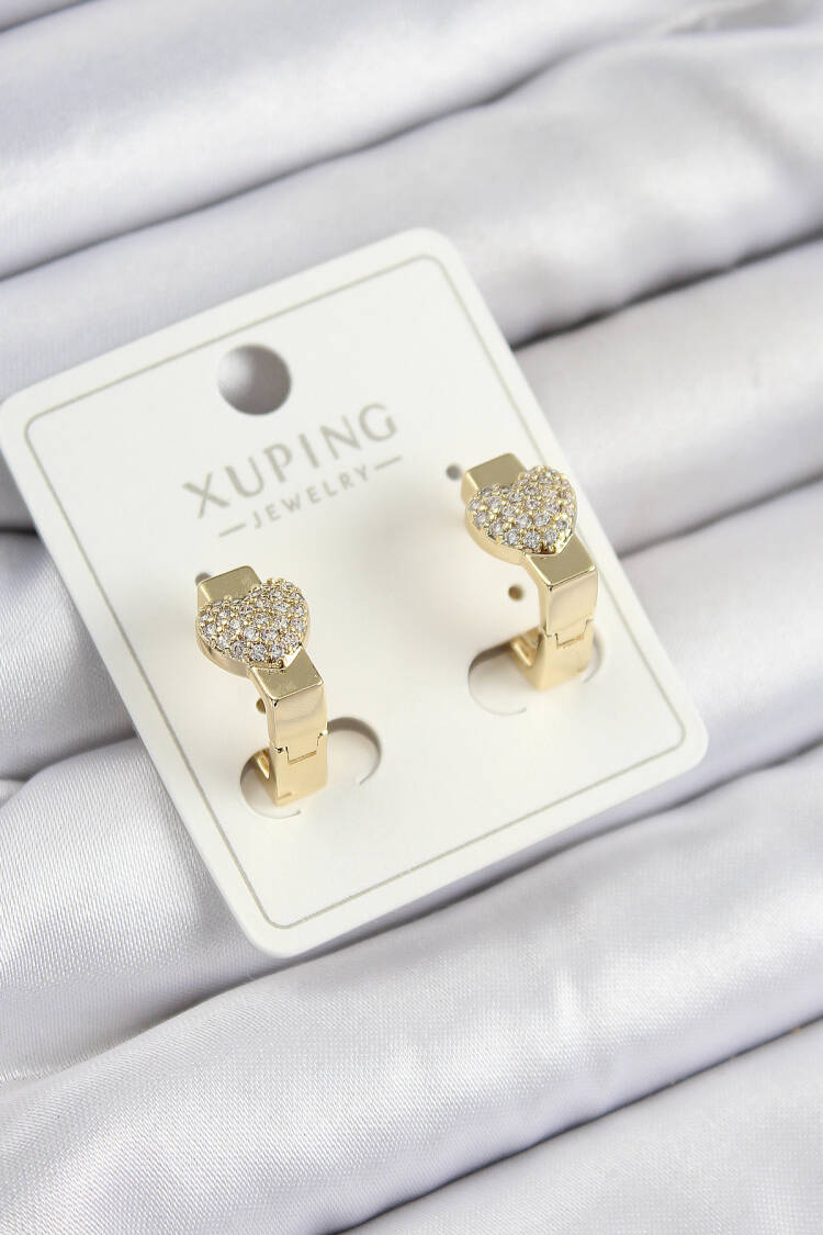 Xuping Zircon Stone Heart Model Gold Color Women's Earrings - Brand: Ebijuteri - Women's Clothing Wholesale - Globality Store