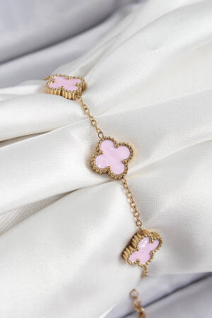 316l Steel Pink Pearl Clover Model Gold Color Women Bracelet - Brand: Ebijuteri - Women's Clothing Wholesale - Globality Store
