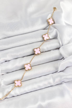 316l Steel Pink Pearl Clover Model Gold Color Women Bracelet - Brand: Ebijuteri - Women's Clothing Wholesale - Globality Store