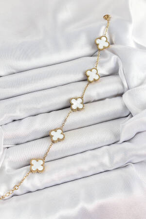 316l Steel White Pearl Clover Model Gold Color Women Bracelet - Brand: Ebijuteri - Women's Clothing Wholesale - Globality Store