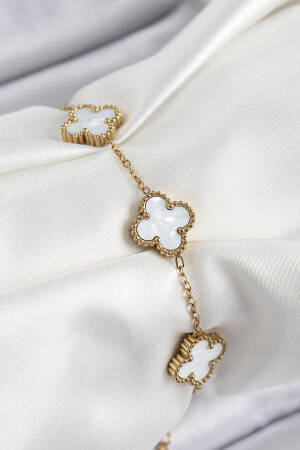 316l Steel White Pearl Clover Model Gold Color Women Bracelet - Brand: Ebijuteri - Women's Clothing Wholesale - Globality Store