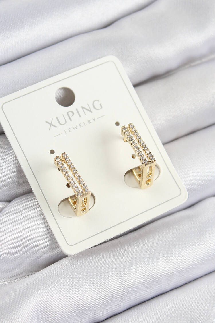 Xuping Zircon Stone Rectangle Pattern Gold Color Women's Earrings - Brand: Ebijuteri - Women's Clothing Wholesale - Globality Store