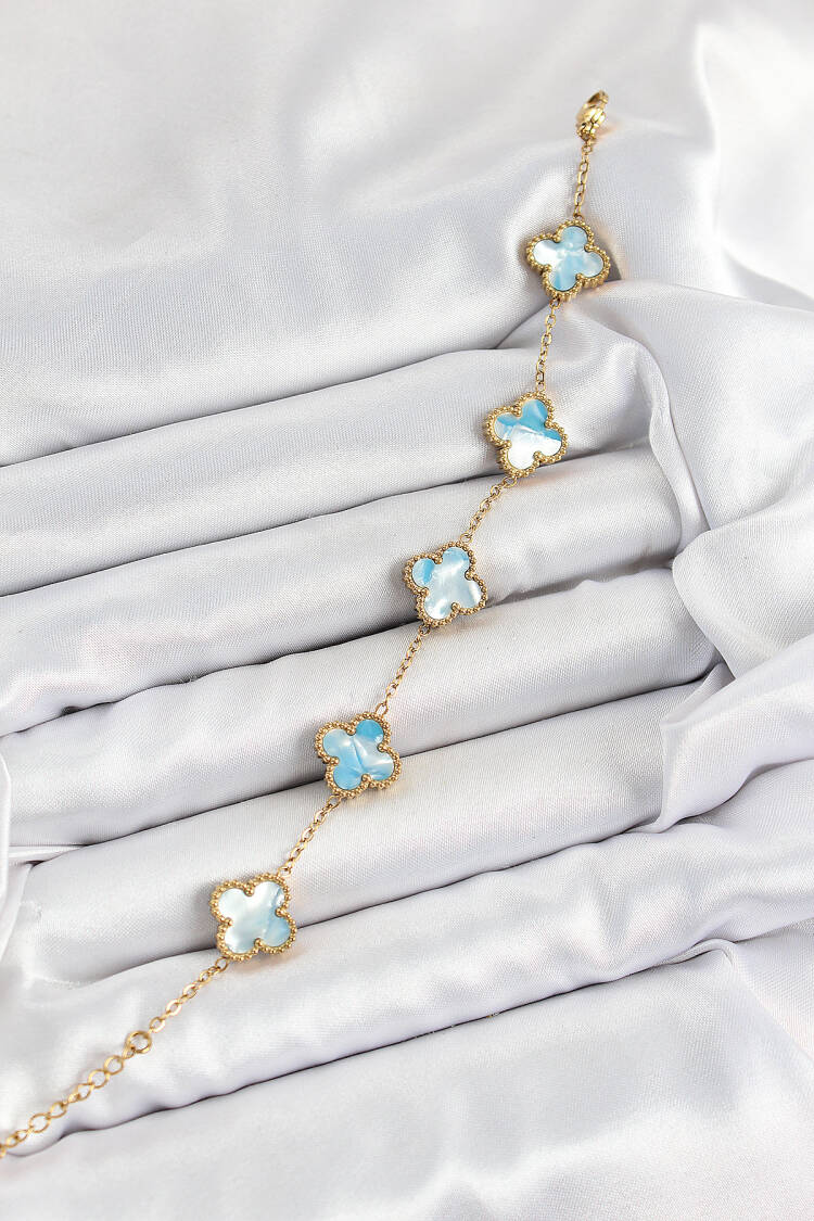 316l Steel Blue Pearl Clover Model Gold Color Women Bracelet