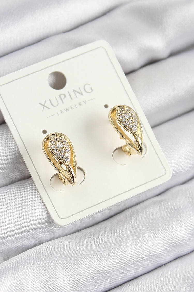 Xuping Zircon Stone Drop Pattern Gold Color Women Earrings - Brand: Ebijuteri - Women's Clothing Wholesale - Globality Store