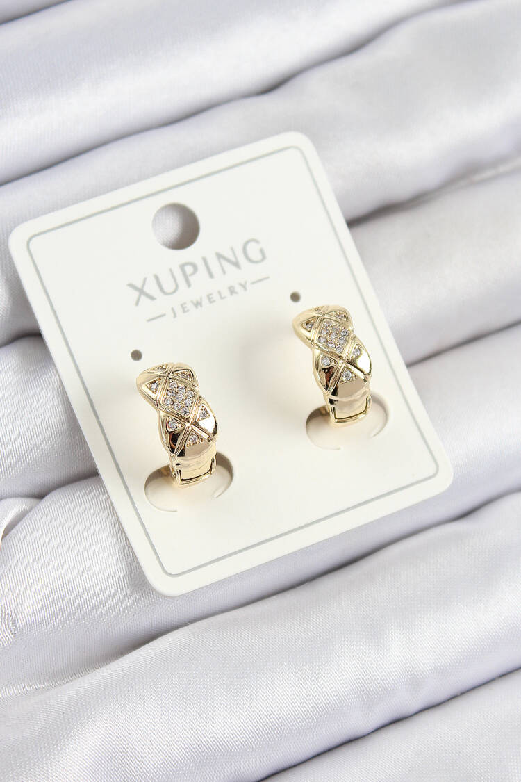 Xuping Zircon Stone Geometric Pattern Ring Pattern Gold Color Women's Earrings - Brand: Ebijuteri - Women's Clothing Wholesale - Globality Store