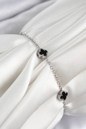 316l Steel Black Pearl Clover Pattern Silver Color Women Bracelet - Brand: Ebijuteri - Women's Clothing Wholesale - Globality Store