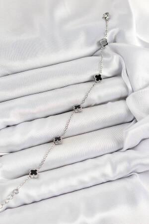 316l Steel Black Pearl Clover Pattern Silver Color Women Bracelet - Brand: Ebijuteri - Women's Clothing Wholesale - Globality Store