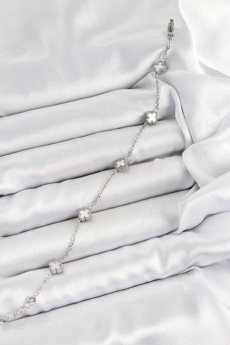 316l Steel White Pearl Clover Pattern Silver Color Women Bracelet