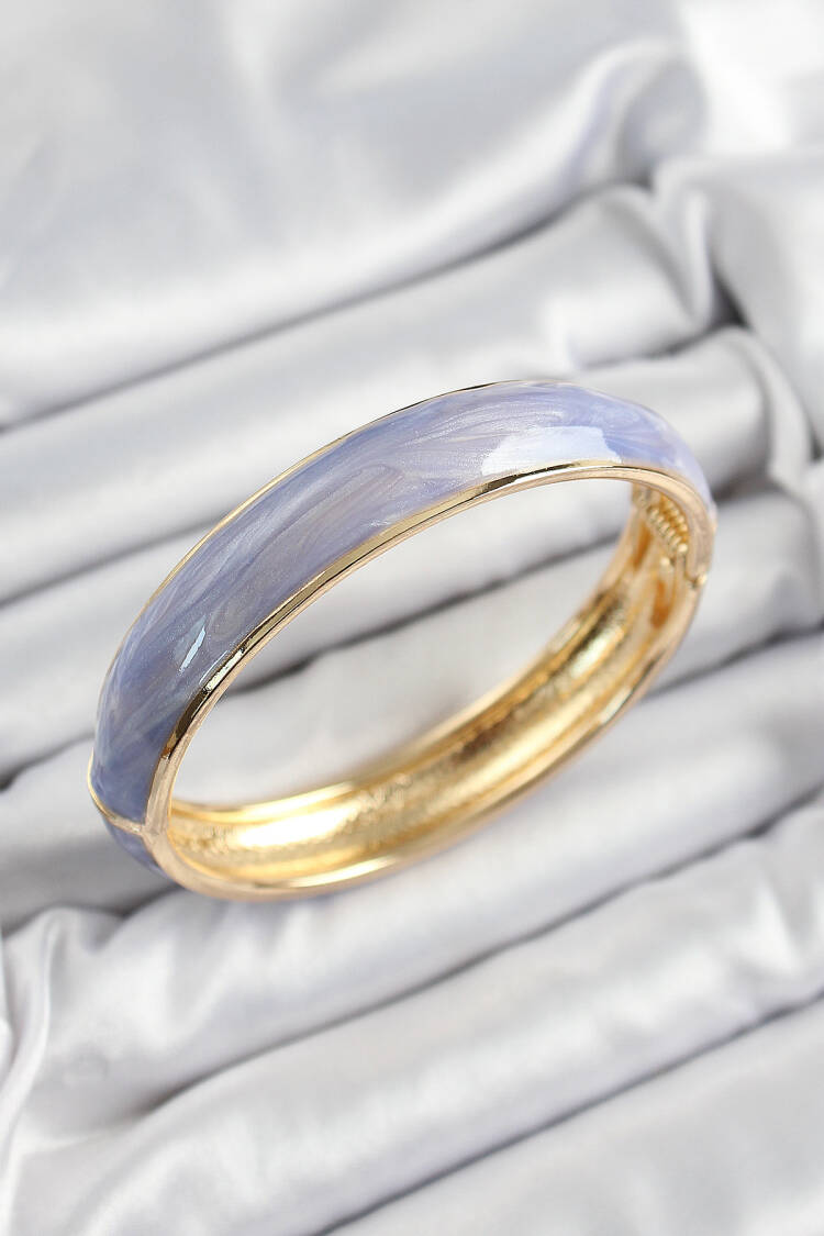 Brass Blue Purple Enameled Marble Pattern Model Gold Color Women Clamp - Brand: Ebijuteri - Women's Clothing Wholesale - Globality Store