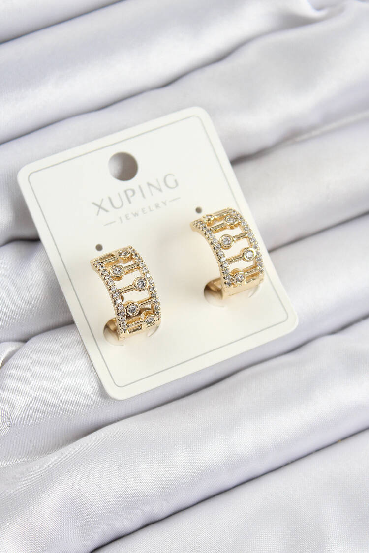 Xuping Zircon Stone Fence Ring Pattern Gold Color Women Earrings - Brand: Ebijuteri - Women's Clothing Wholesale - Globality Store