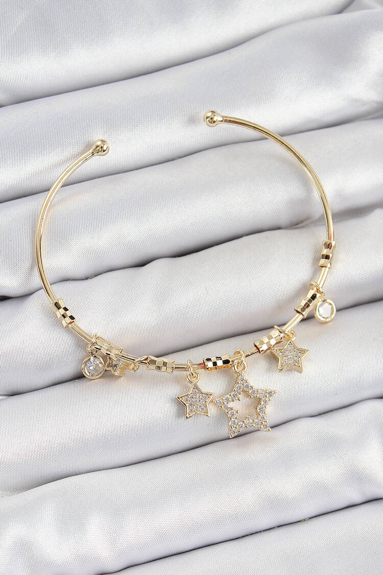Brass Zircon Stone Star Pattern Gold Color Charm Bracelet - Brand: Ebijuteri - Women's Clothing Wholesale - Globality Store