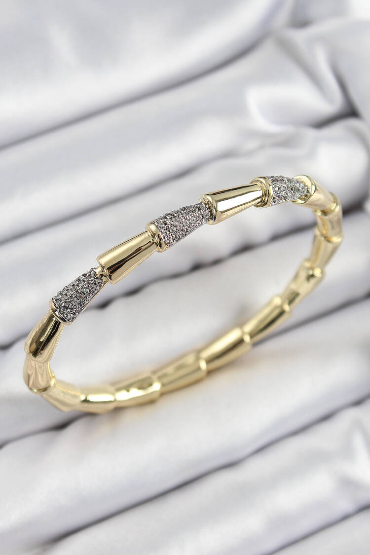 Brass Zircon Stone Bone Model Gold Color Vip Women Bracelet - Brand: Ebijuteri - Women's Clothing Wholesale - Globality Store