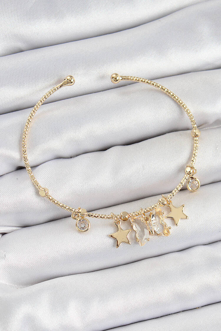 Brass Zircon Stone Butterfly And Star Pattern Gold Color Charm Bracelet - Brand: Ebijuteri - Women's Clothing Wholesale - Globality Store