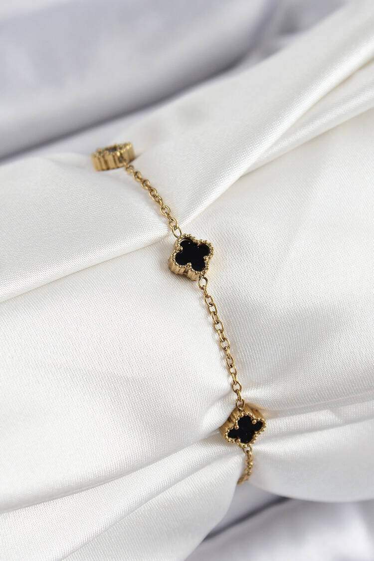 316l Steel Black Pearl Clover Model Gold Color Women Bracelet - Brand: Ebijuteri - Women's Clothing Wholesale - Globality Store