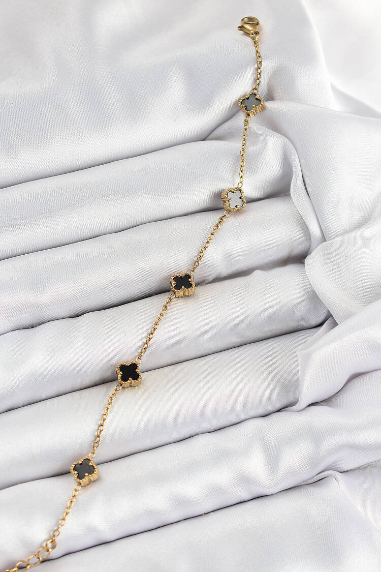 316l Steel Black Pearl Clover Model Gold Color Women Bracelet
