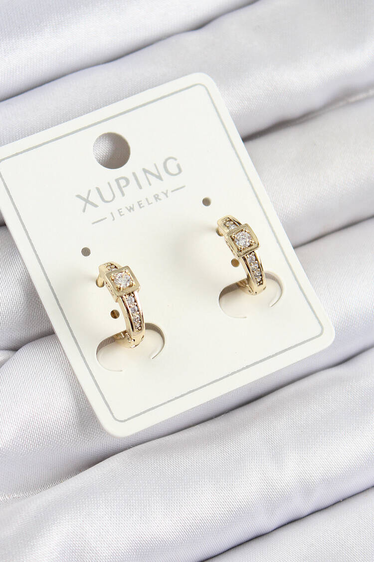 Xuping Zircon Stone Belt Model Gold Color Women Earrings - Brand: Ebijuteri - Women's Clothing Wholesale - Globality Store