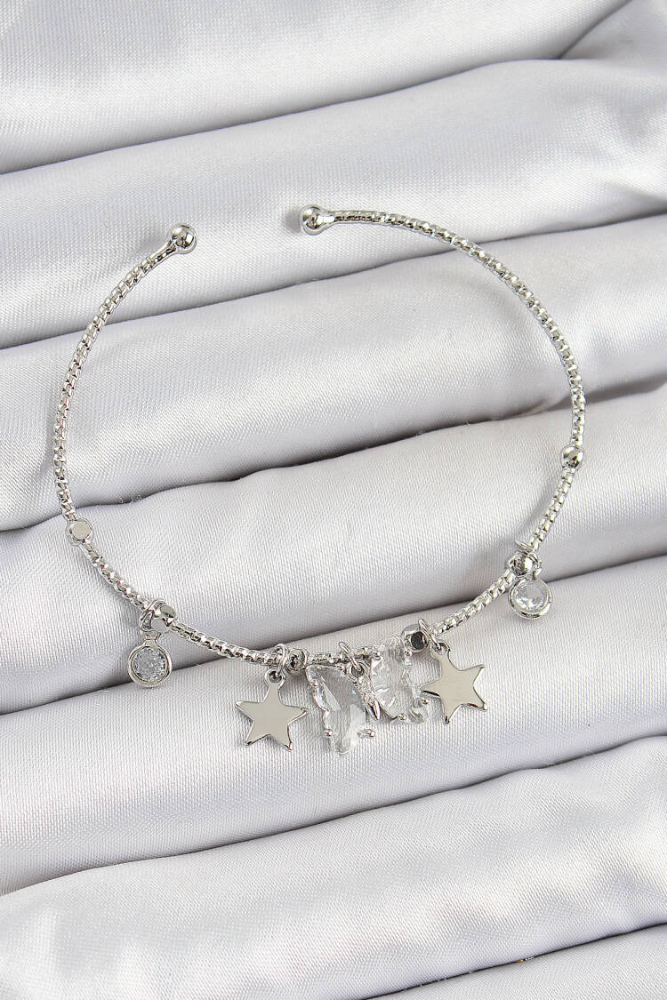 Brass Zircon Stone Butterfly And Star Pattern Silver Color Charm Bracelet - Brand: Ebijuteri - Women's Clothing Wholesale - Globality Store